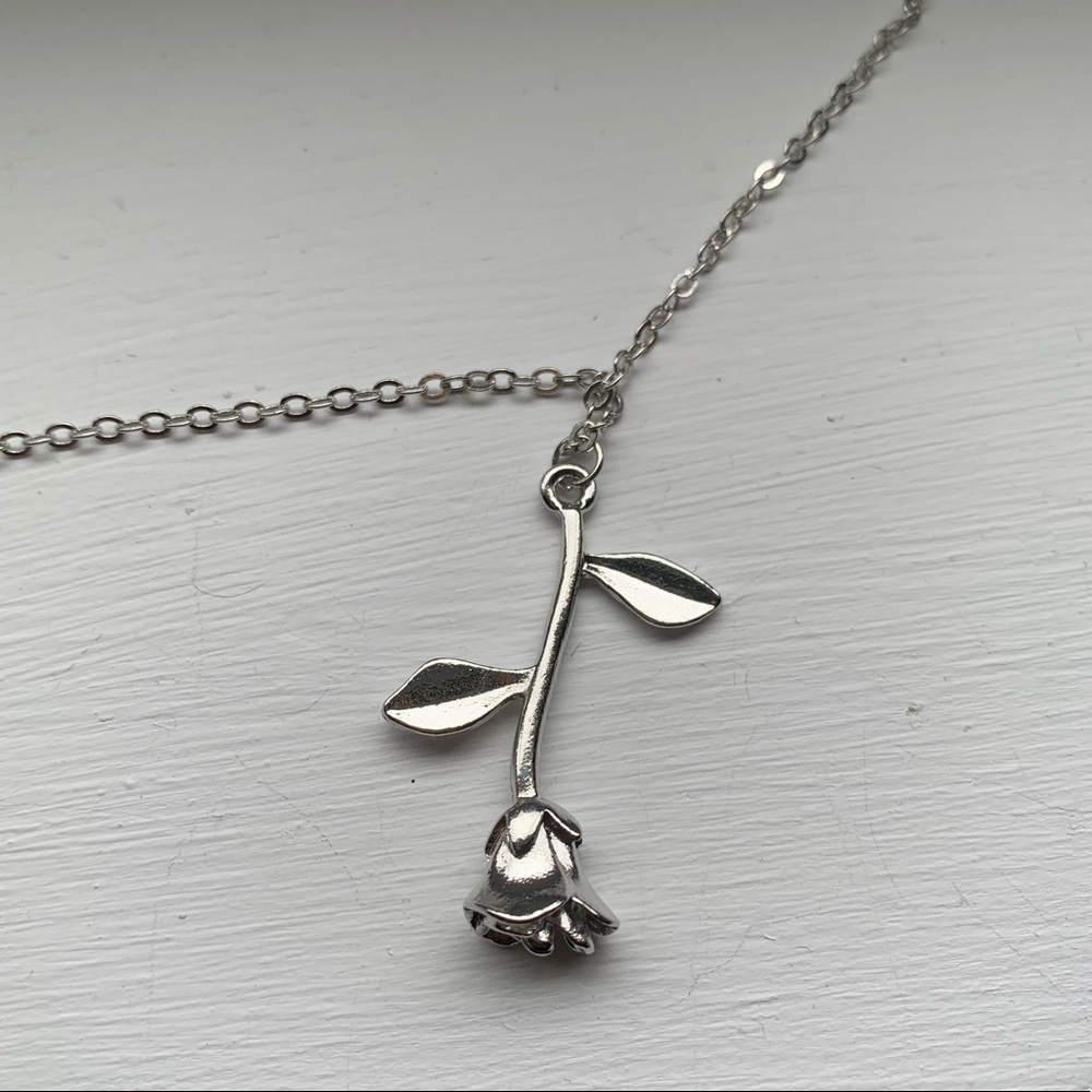 Silver Hanging Rose Necklace